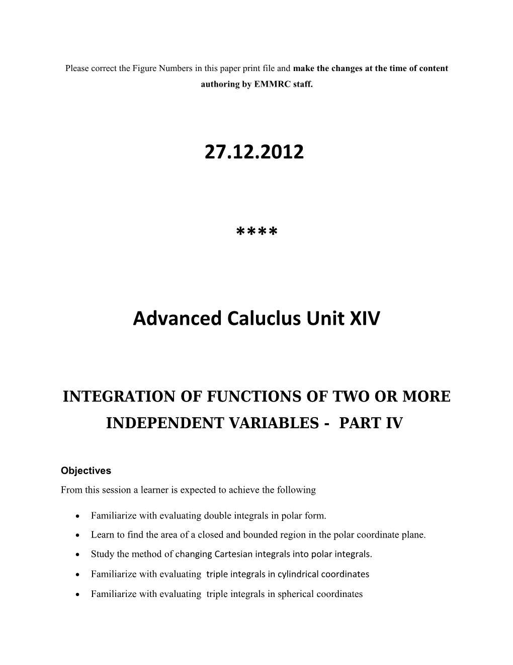 Advanced Caluclus Unit XIV