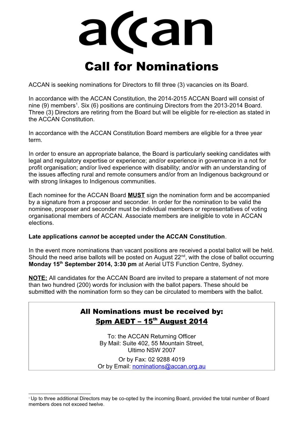 Nominations for Ctn Council