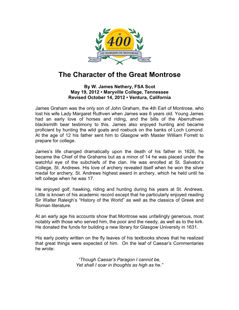 The Character of the Great Montrose