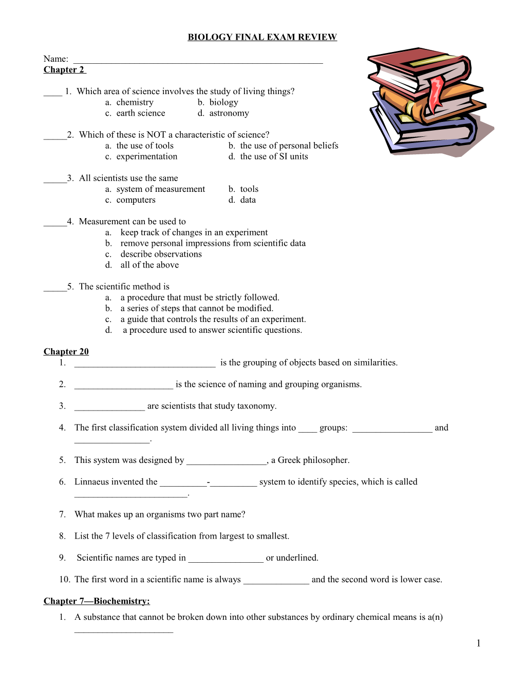 Biology Final Exam Review