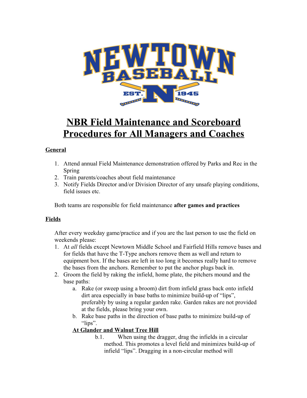 NBR Field Maintenance Requirements for All Managers