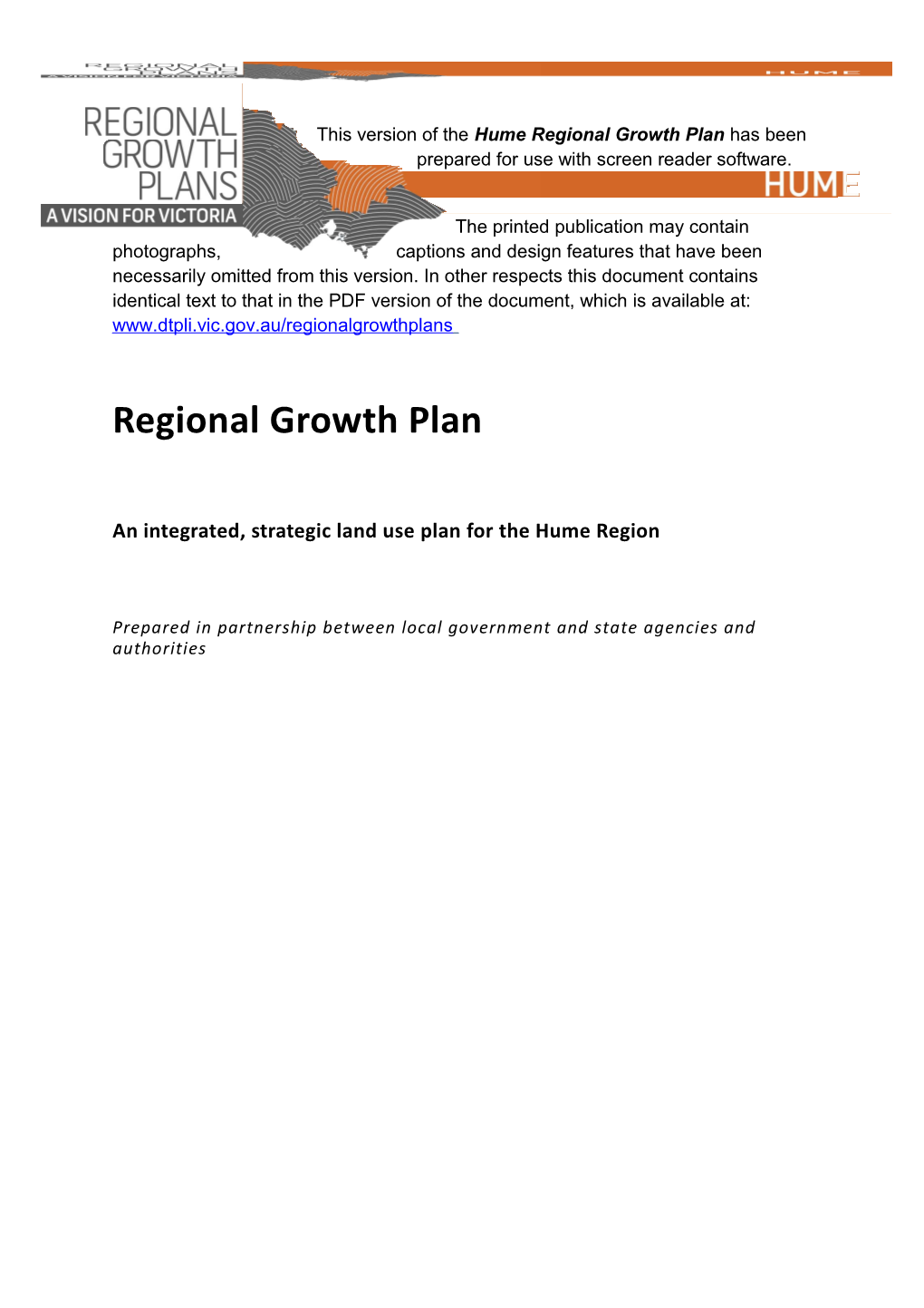 An Integrated, Strategic Land Use Plan for the Hume Region