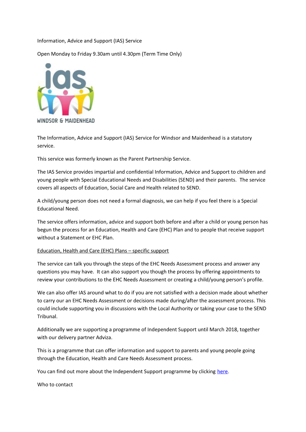 Information, Advice and Support (IAS) Service