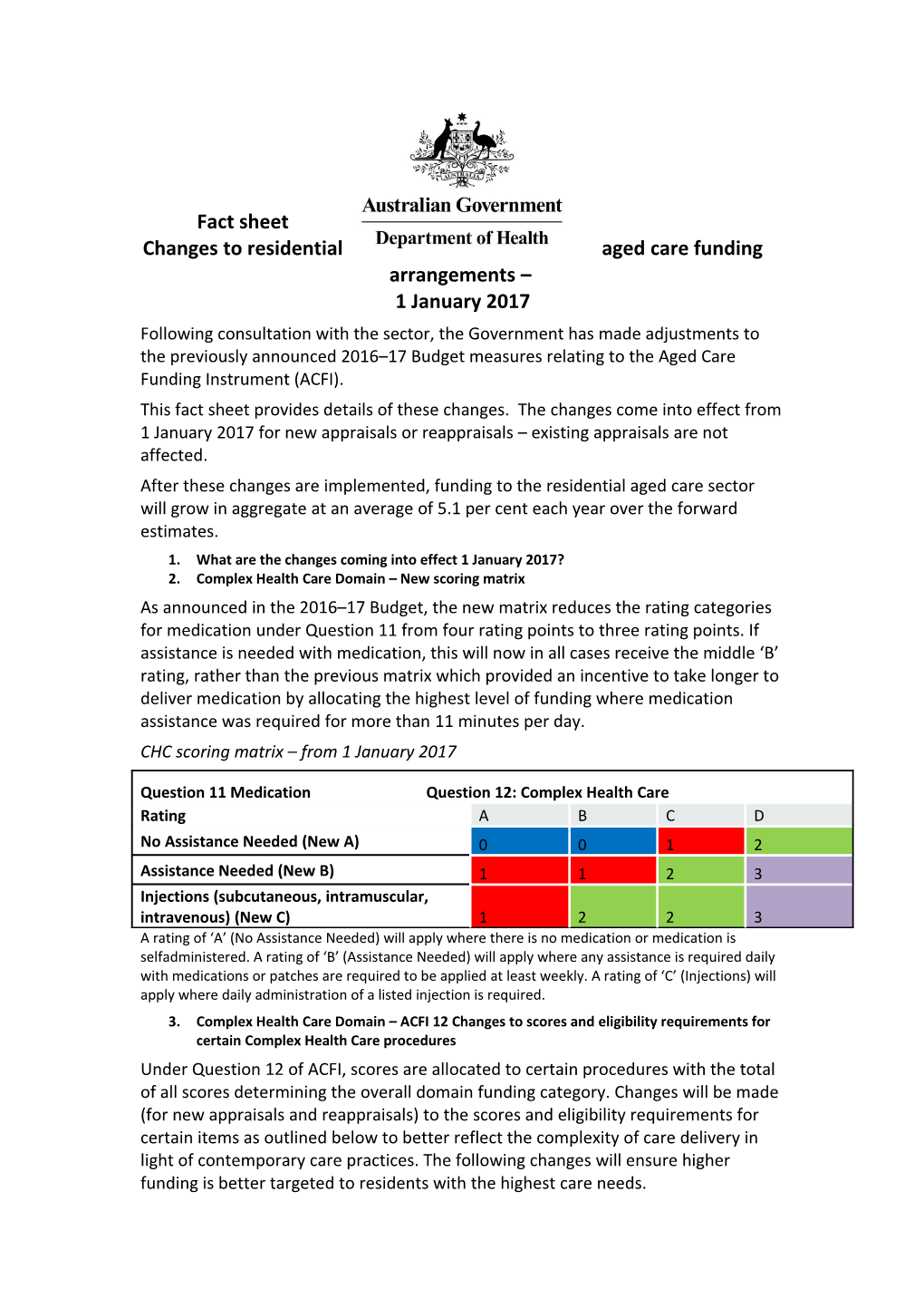 Changes to Residential Aged Care Funding Arrangements