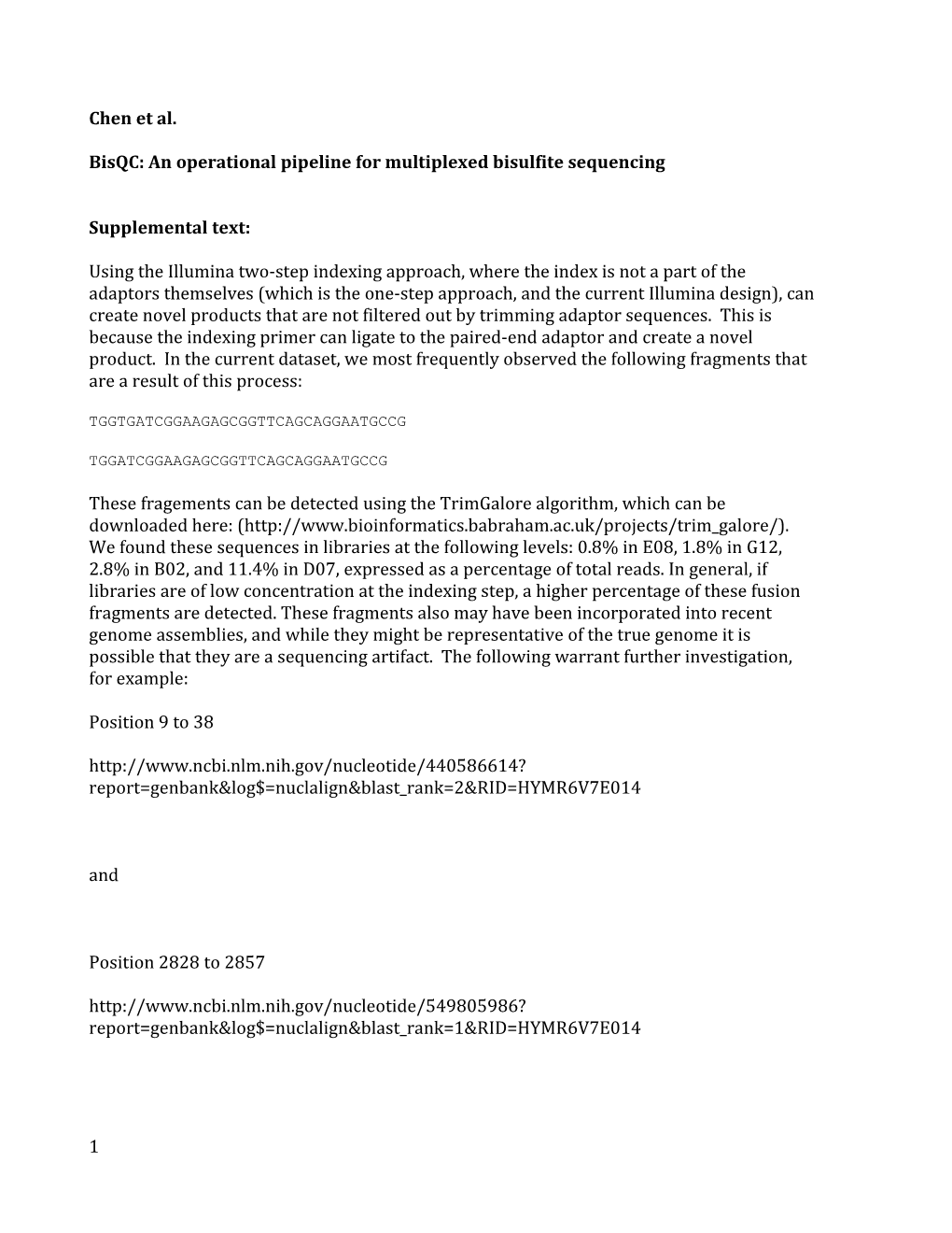 Bisqc: an Operational Pipeline for Multiplexed Bisulfite Sequencing