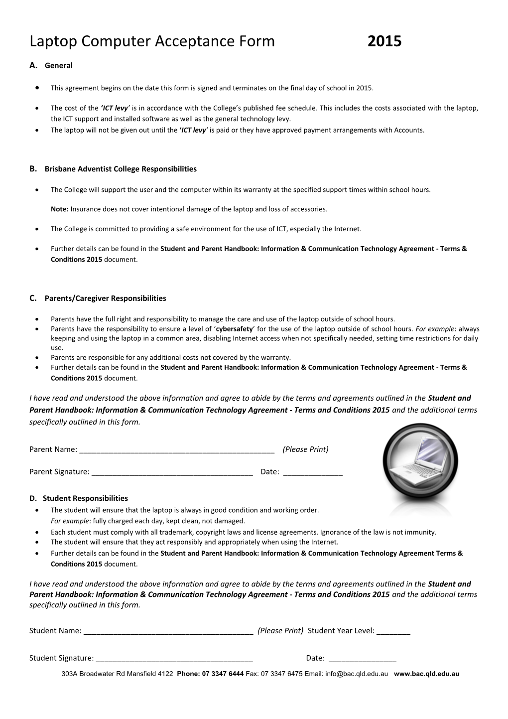 Laptop Computer Acceptance Form 2015