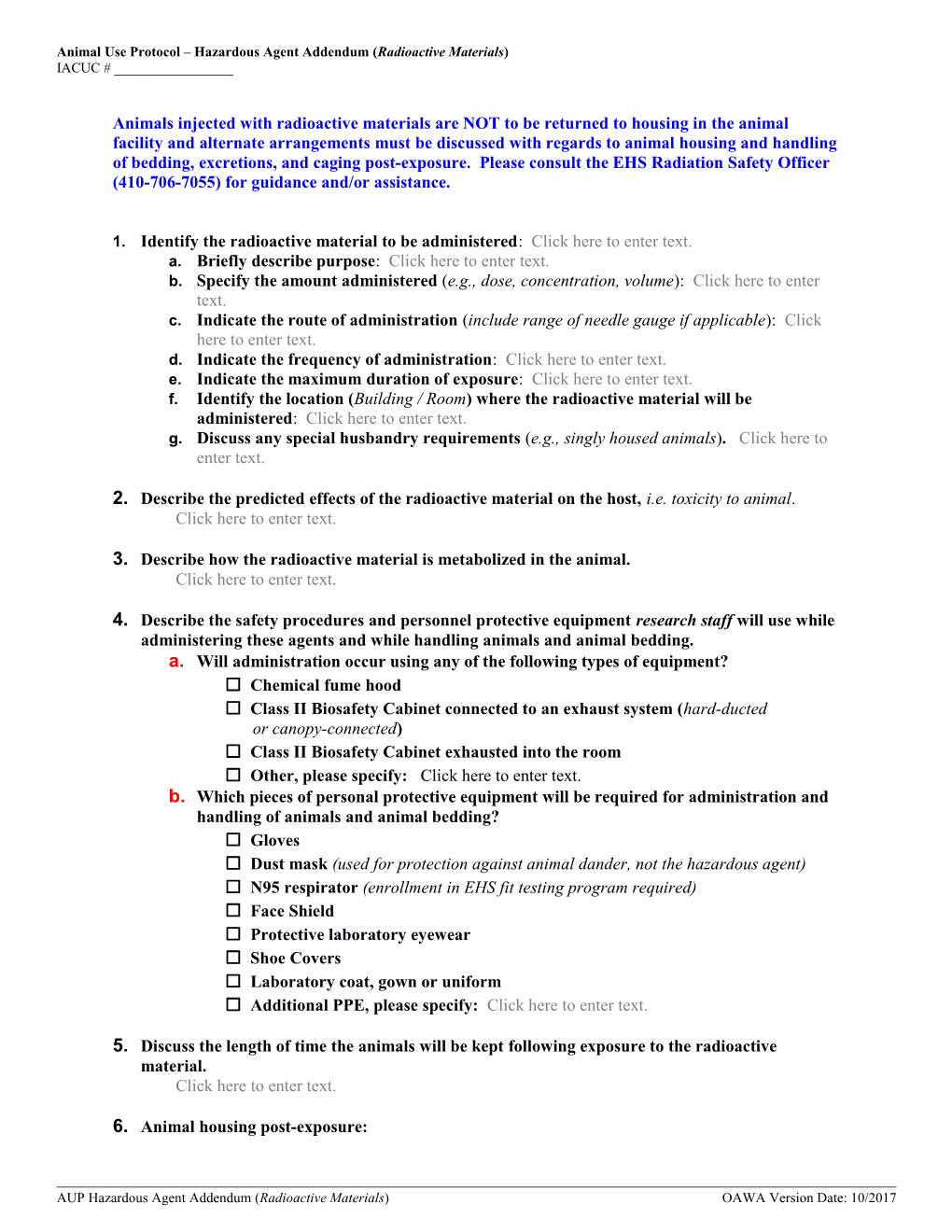 Animal Use Protocol Hazardous Agentaddendum (Radioactive Materials)