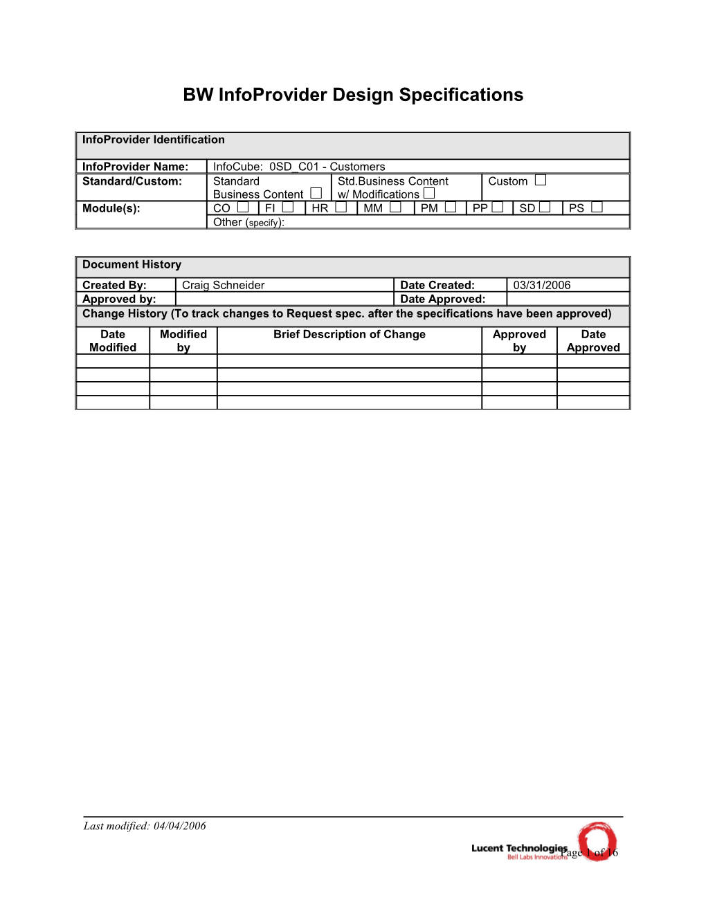 BW Infoprovider Design Specifications