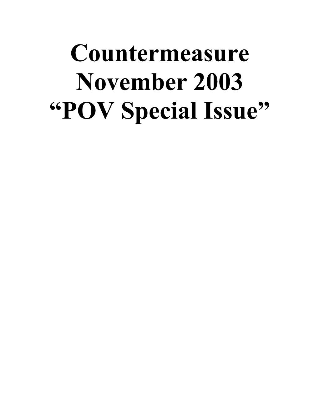 POV Special Issue