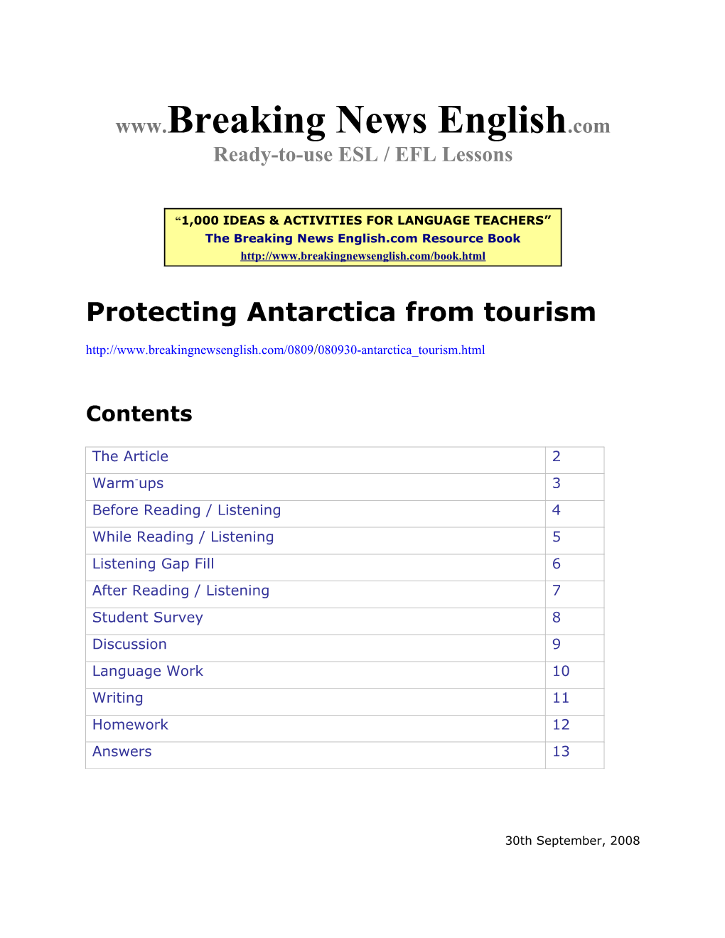 ESL Lesson: Protecting Antarctica from Tourism