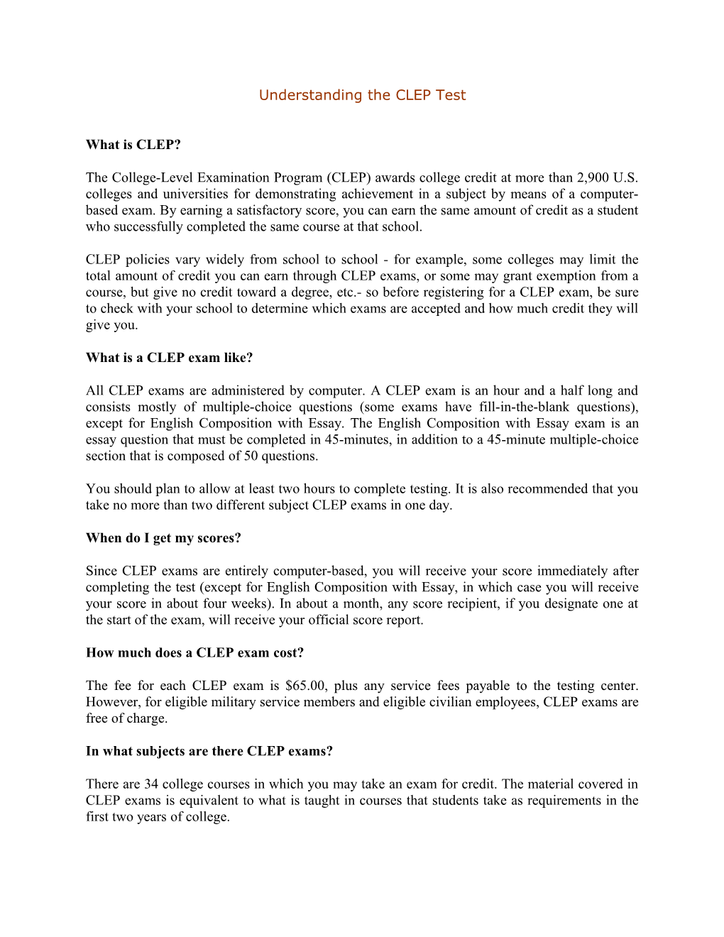 Understanding the CLEP Test