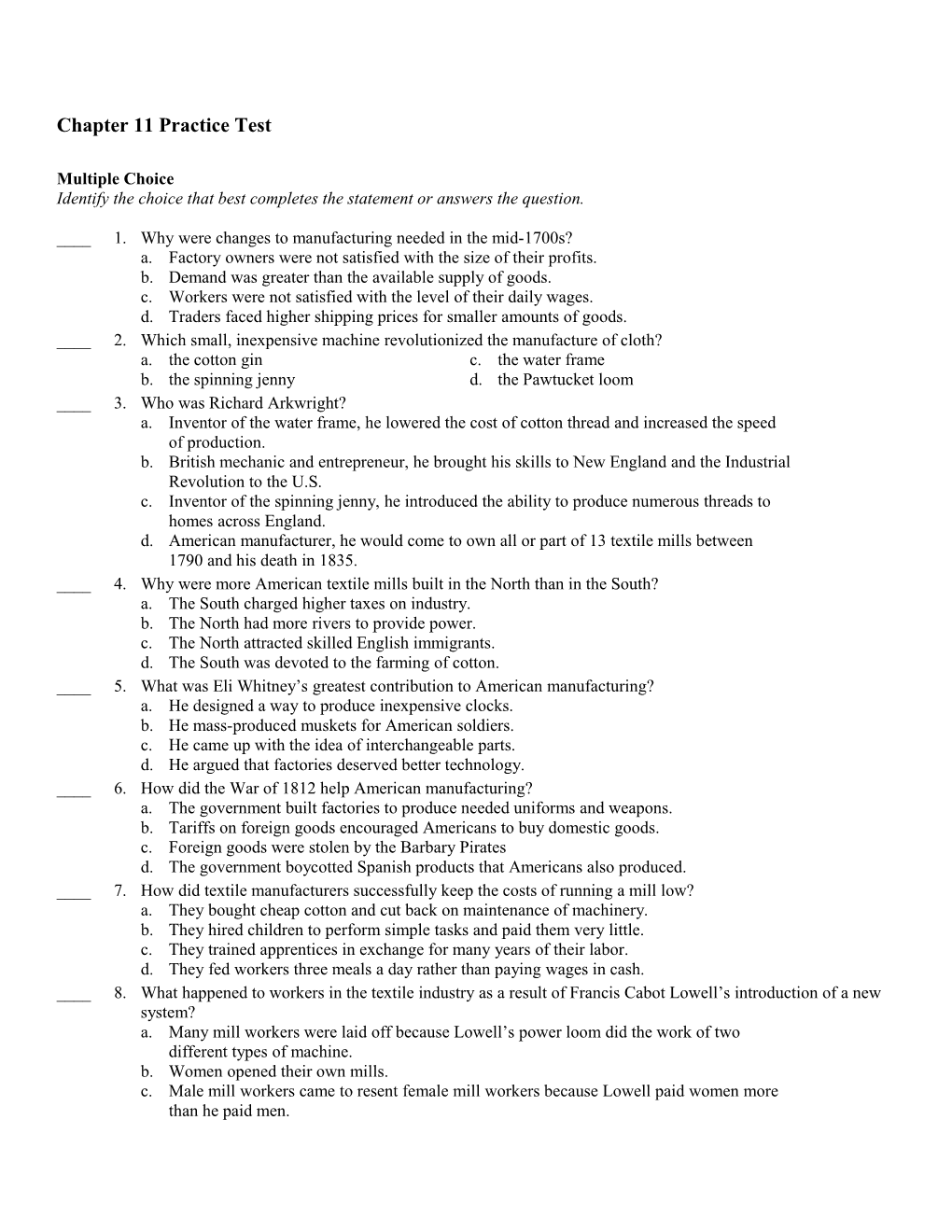 Chapter 11 Practice Test