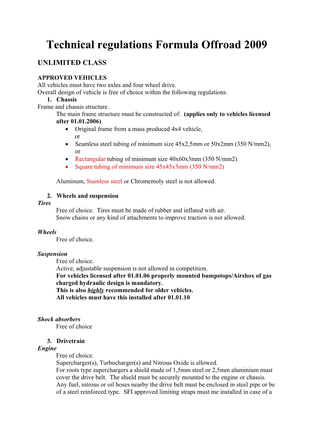 Technical Regulations Formula Offroad