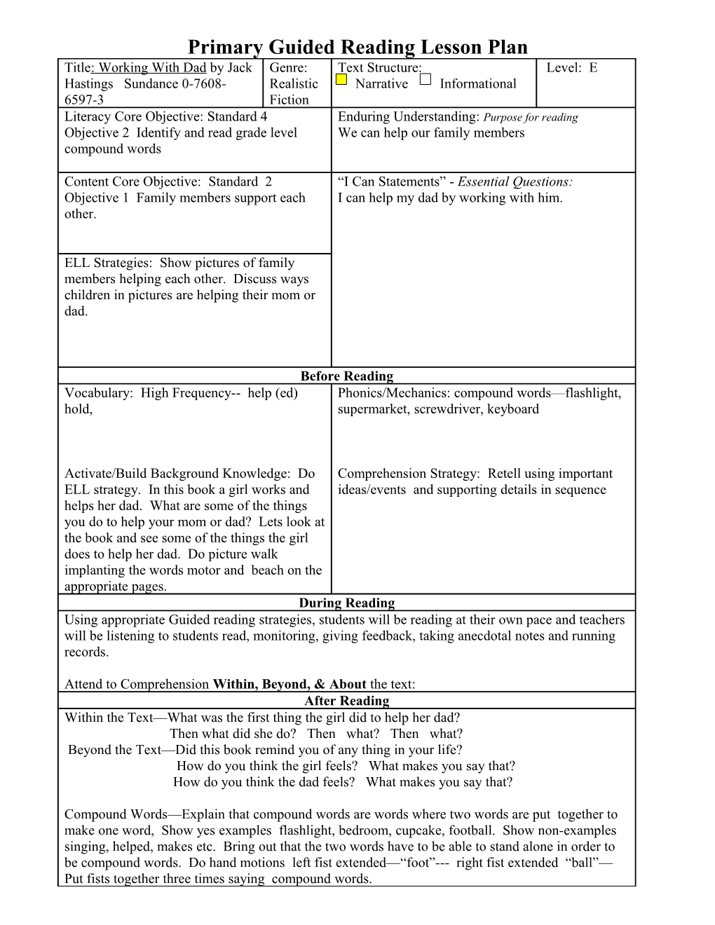 Primary Guided Reading Lesson Plan s4