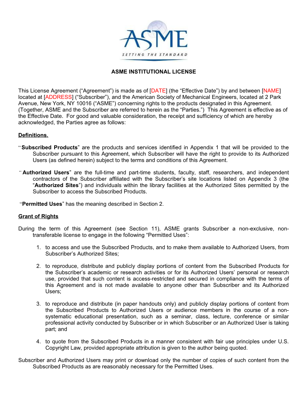 Asme Institutional License