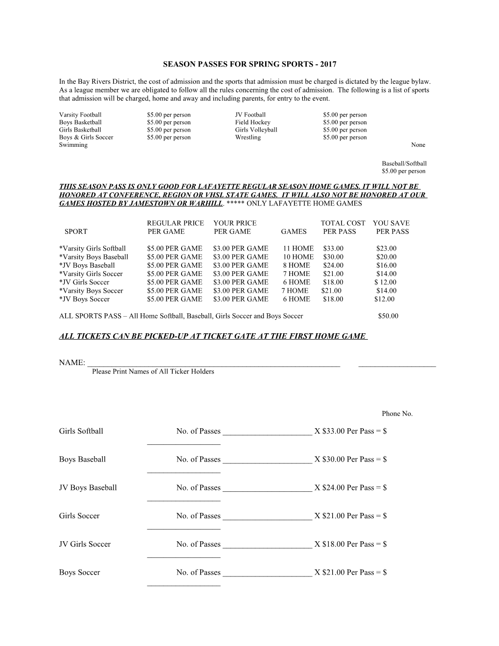 Admission to Games