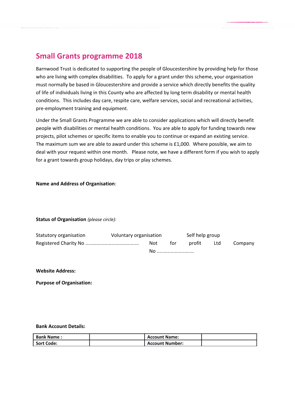 Small Grants Programme 2018