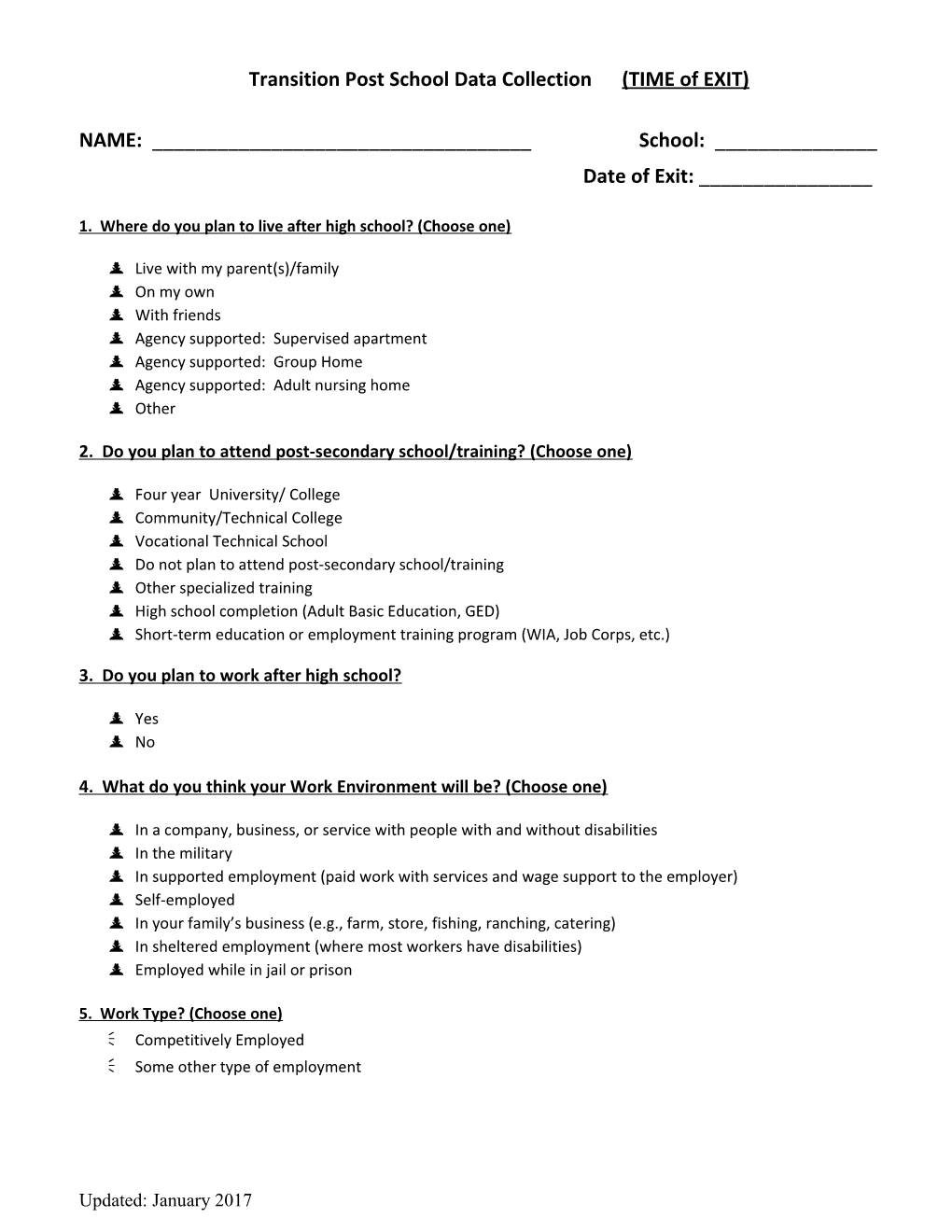 Proposed Transition Pre/Post School Data Collection