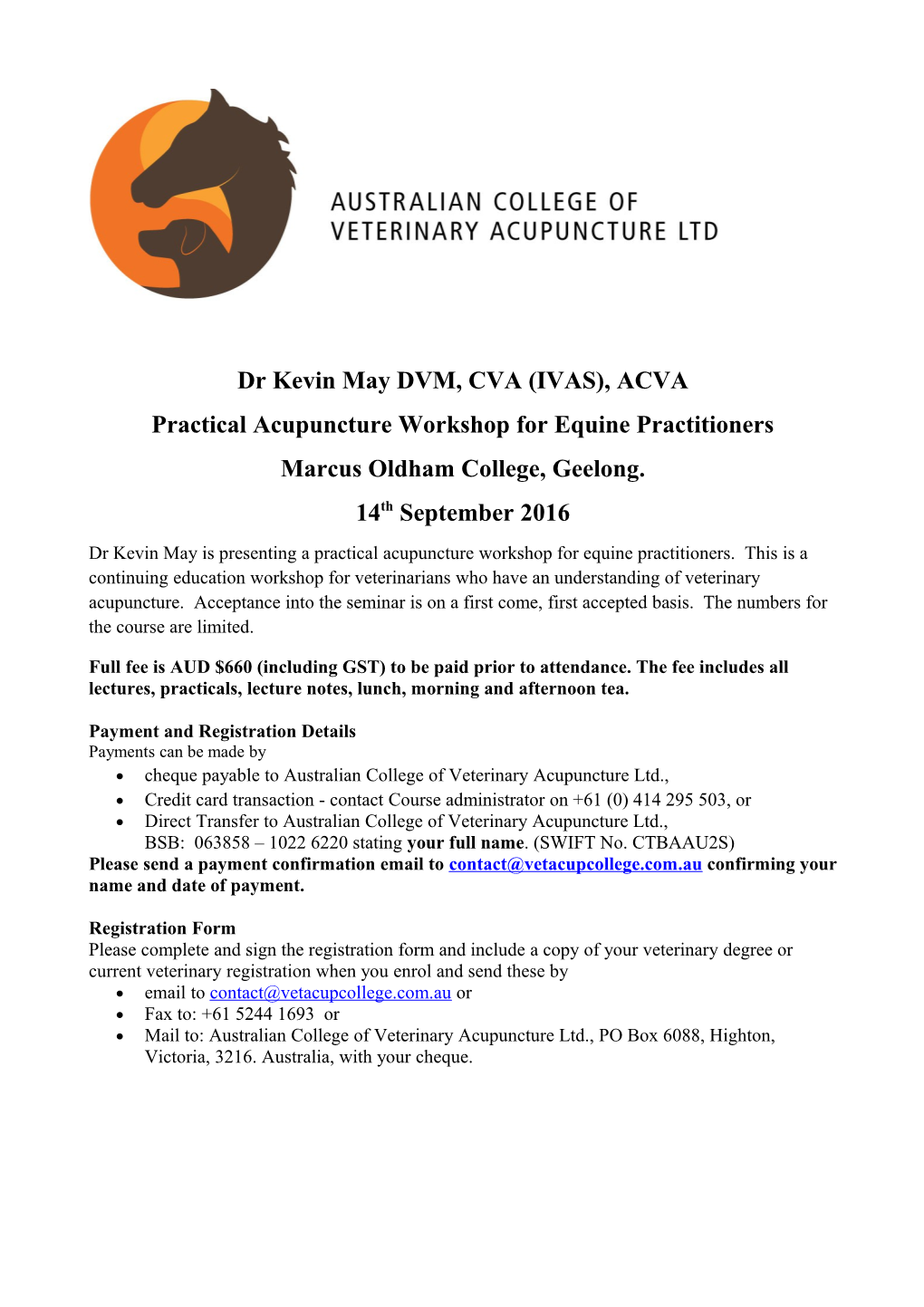 Practical Acupuncture Workshop for Equine Practitioners