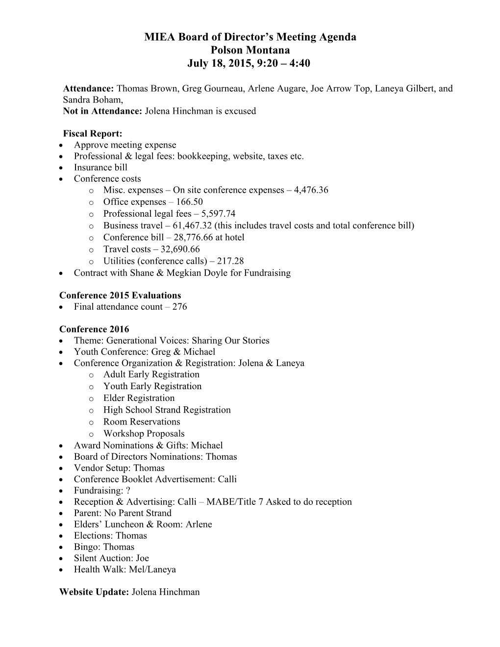 MIEA Board of Director S Meeting Agenda