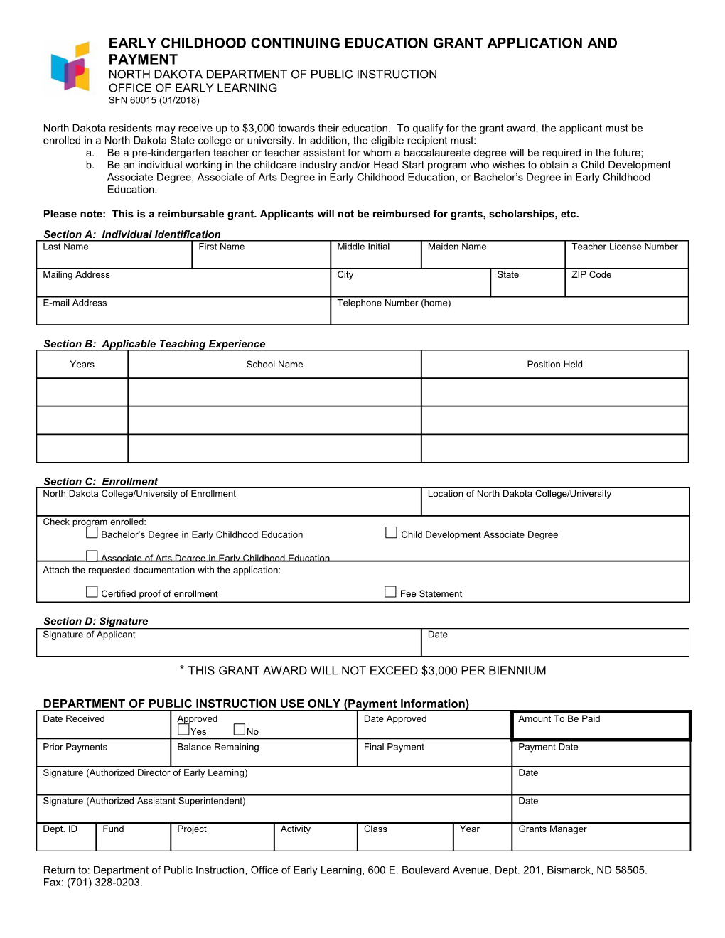 Application for Grant for Administrative Education