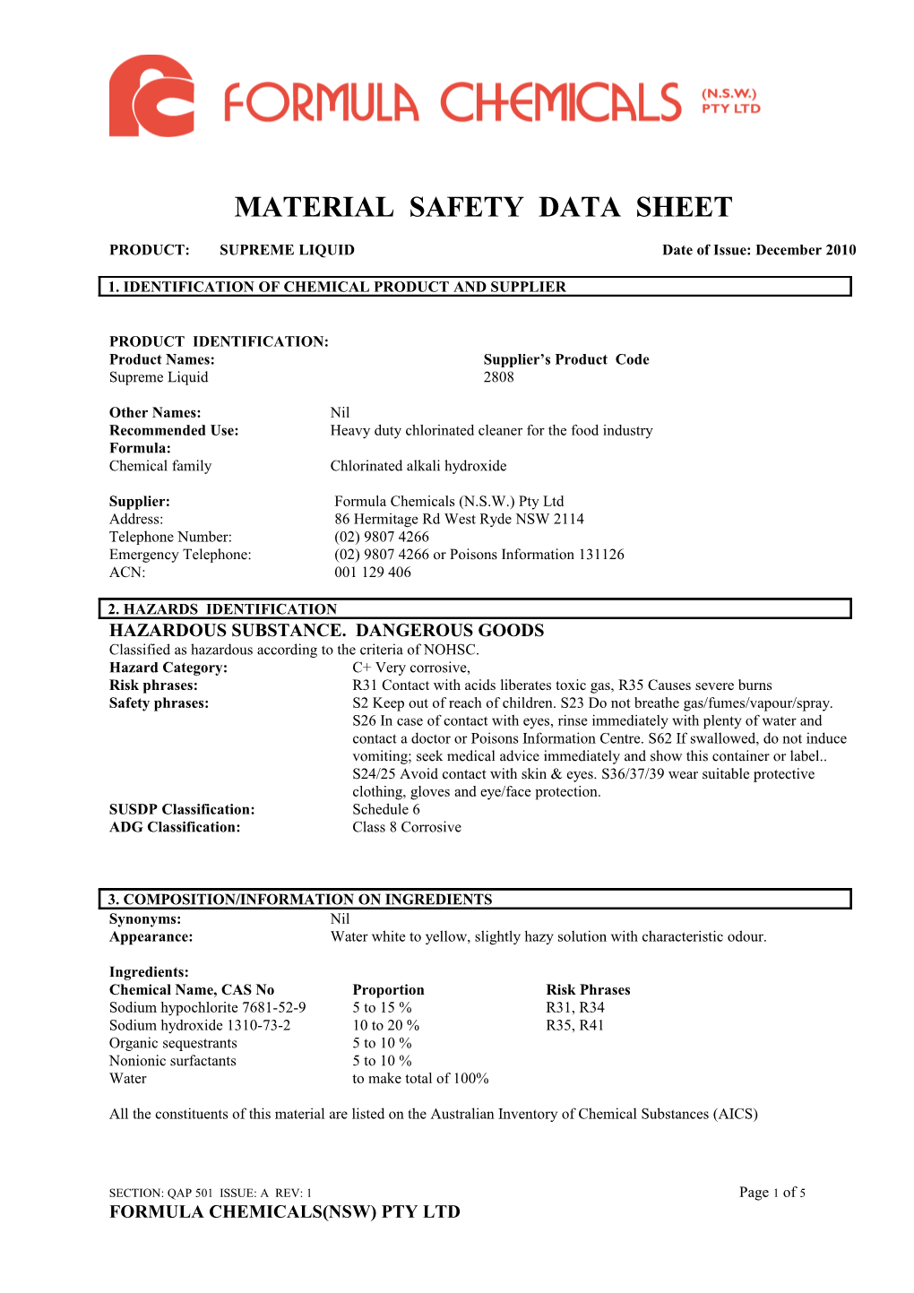 Material Safety Data Sheet s78