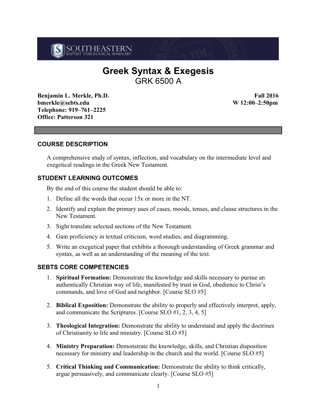 Greek Syntax & Exegesis