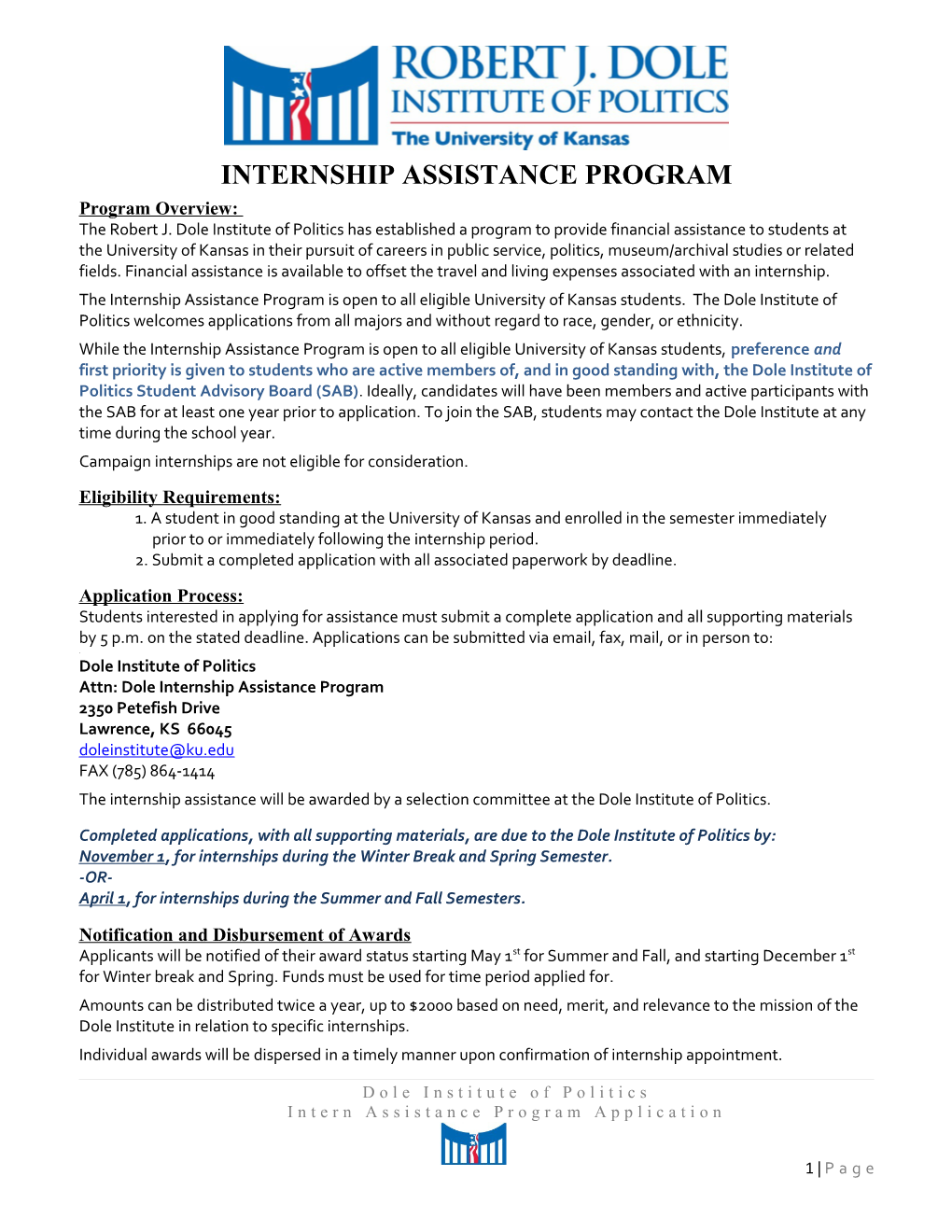 Internship Assistance Program