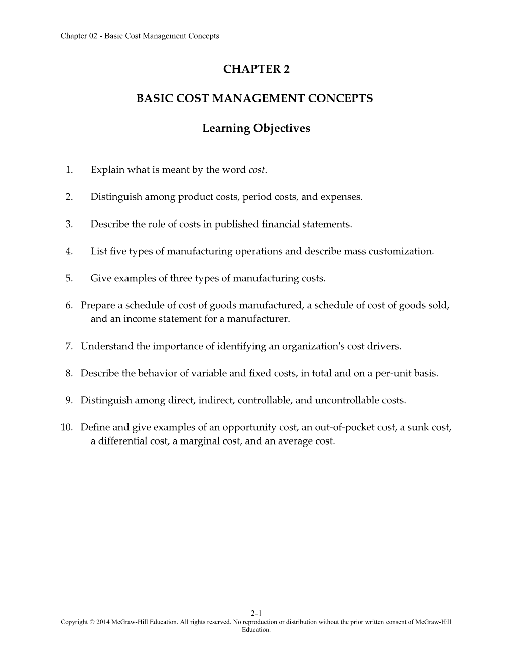 Chapter 02 - Basic Cost Management Concepts