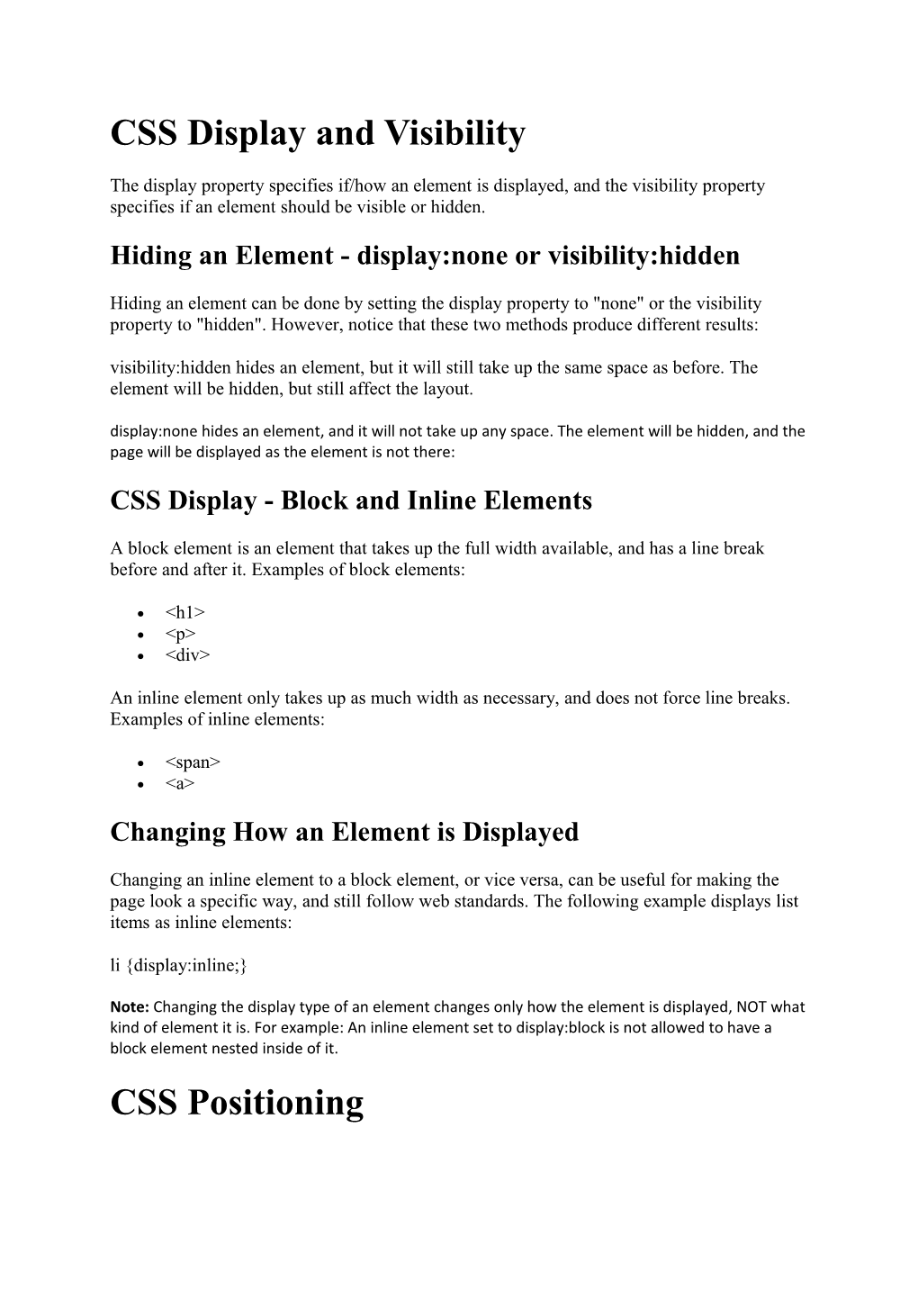 CSS Display and Visibility