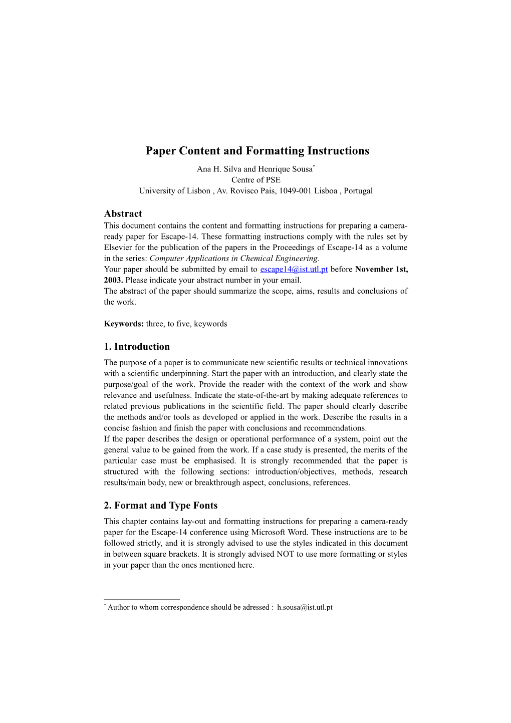 Content and Formatting Instructions