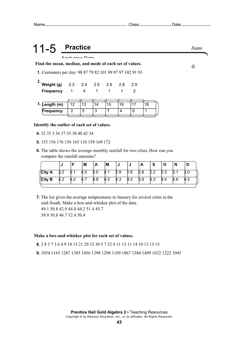 Find the Mean, Median, and Mode of Each Set of Values