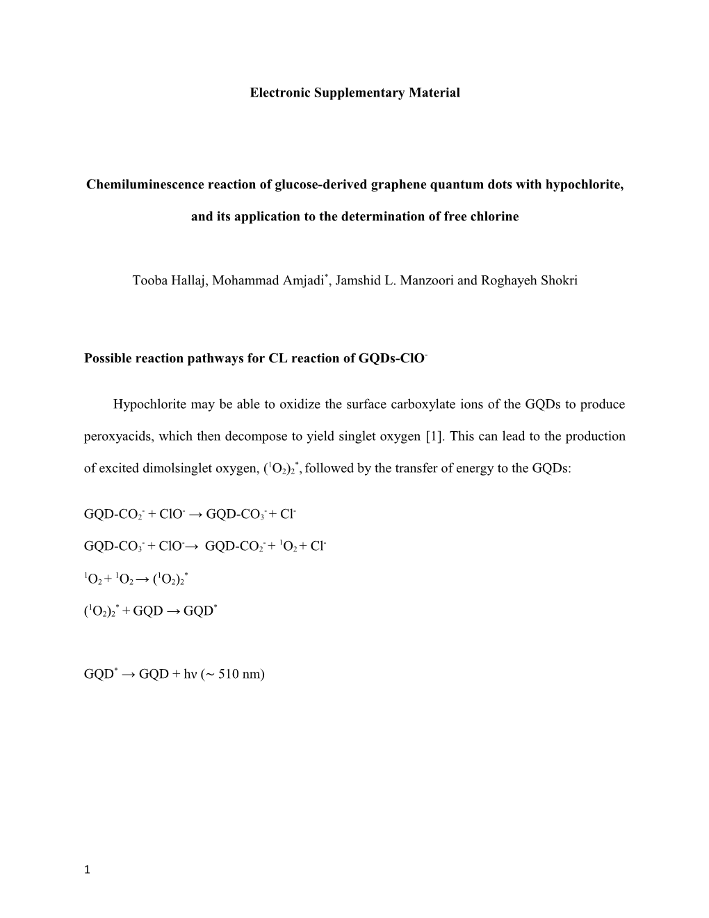 Possible Reaction Pathways for CL Reaction of Gqds-Clo