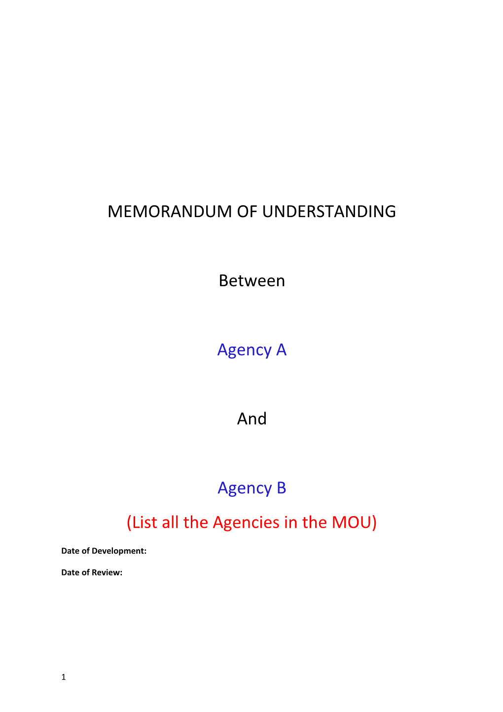 List All the Agencies in the MOU