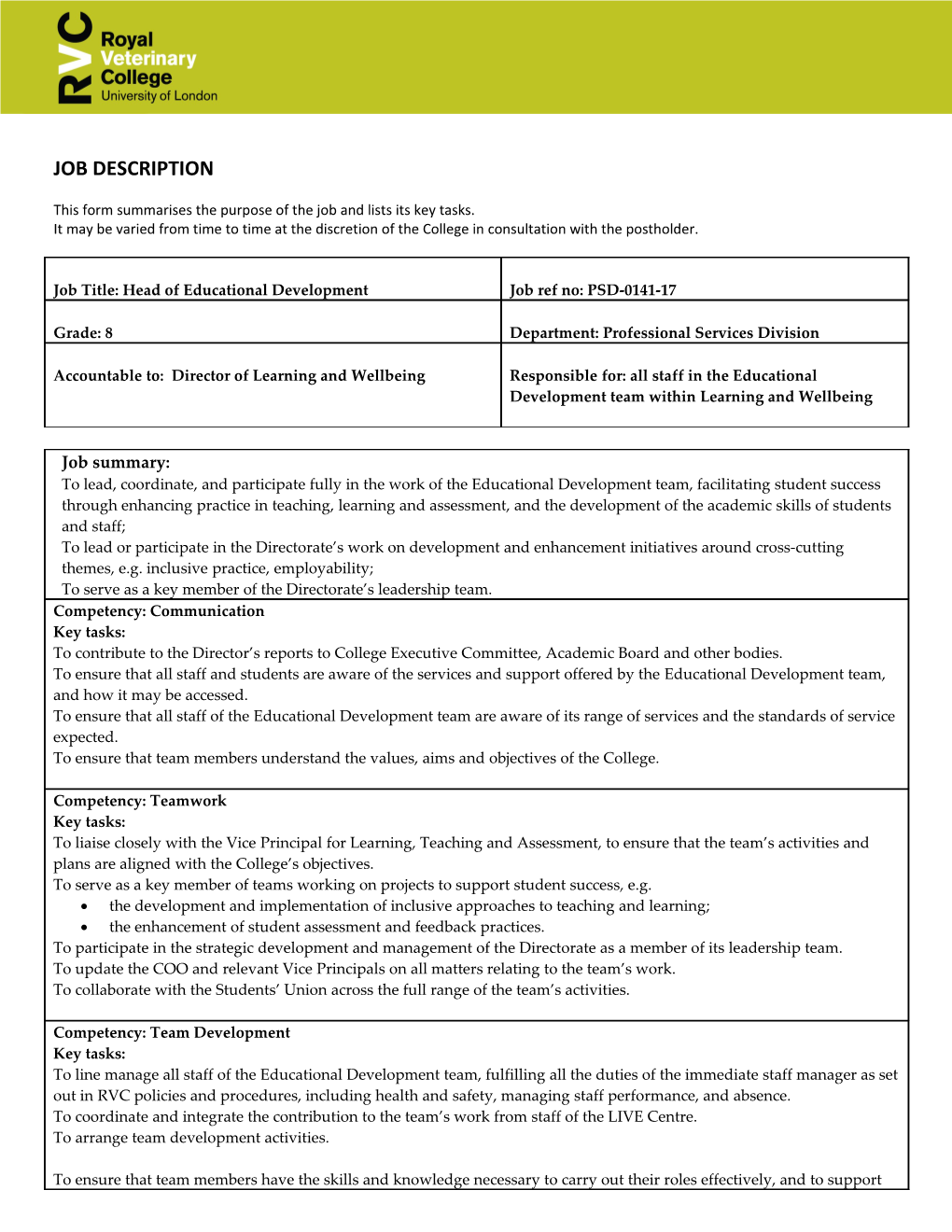 This Form Summarises the Purpose of the Job and Lists Its Key Tasks s4