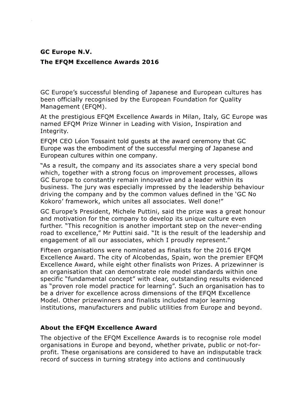 The EFQM Excellence Awards 2016