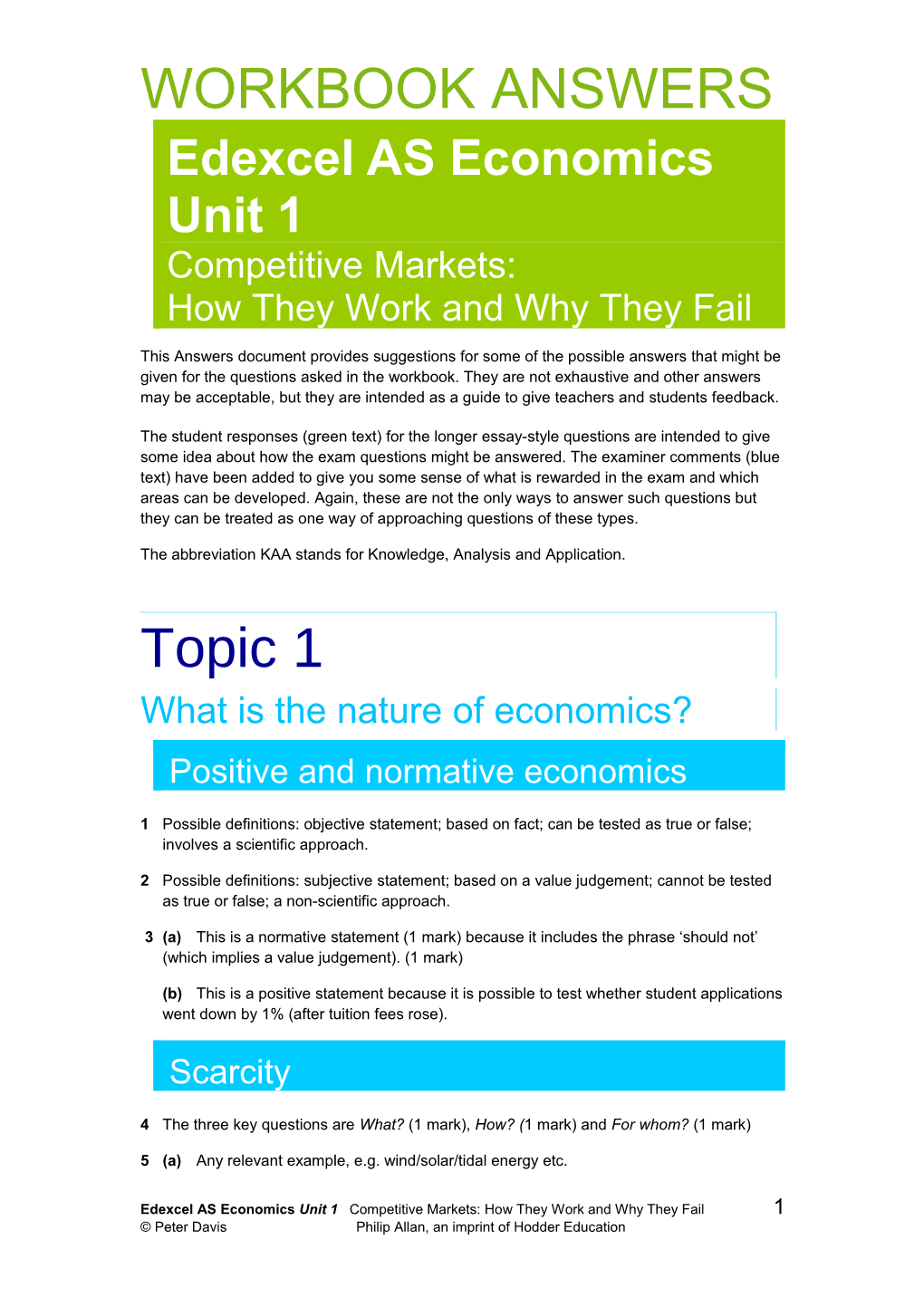 Economics Workbook Markets in Action Unit F581 Answers