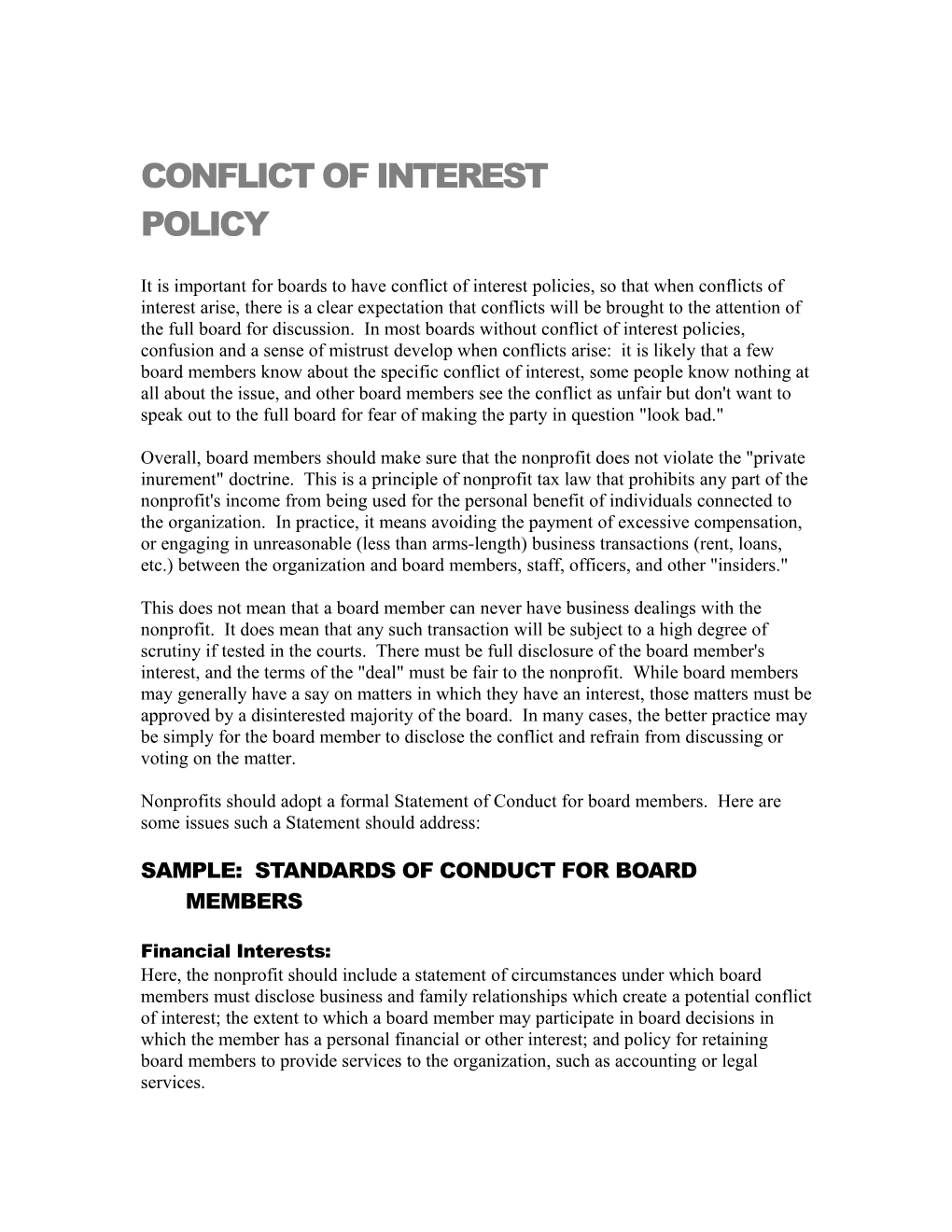 Conflict of Interest Policy