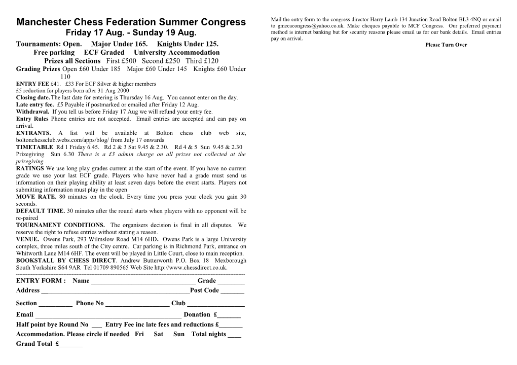 Manchester Chess Federation Summer Congress