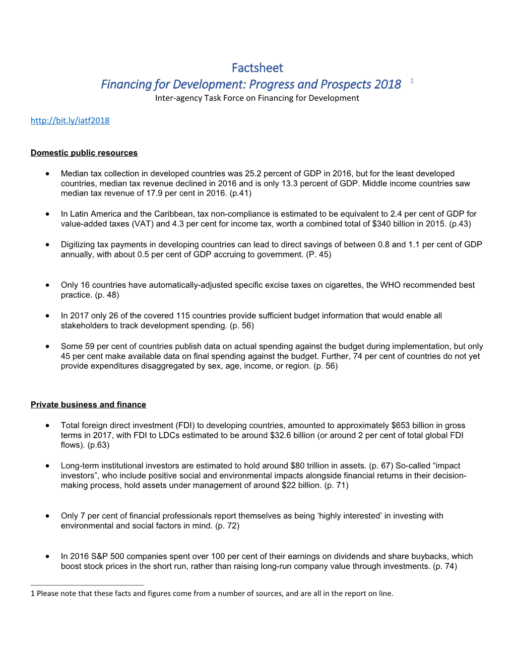 Financing for Development: Progress and Prospects 2018 1