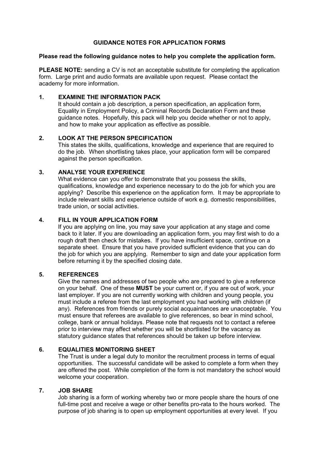 Employment Application Guidelines