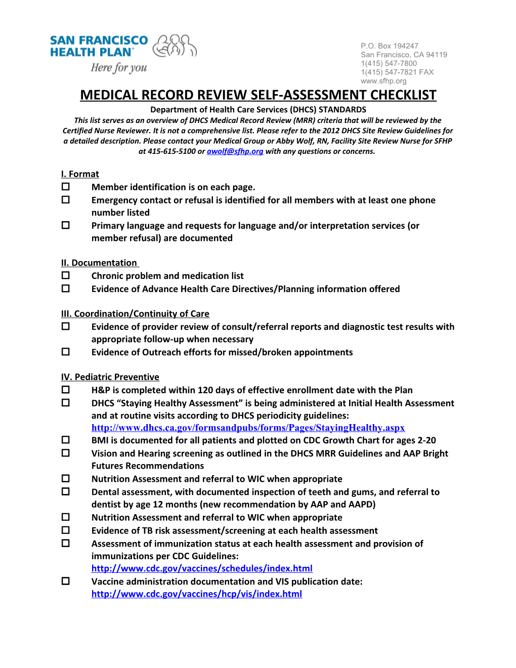 Medical Record Reviewself-Assessmentchecklist