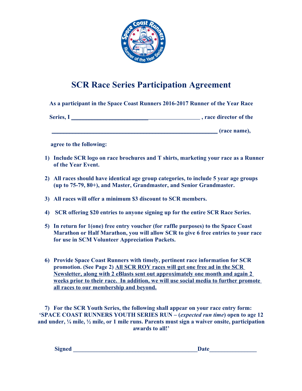 SCR Race Series Participation Contract