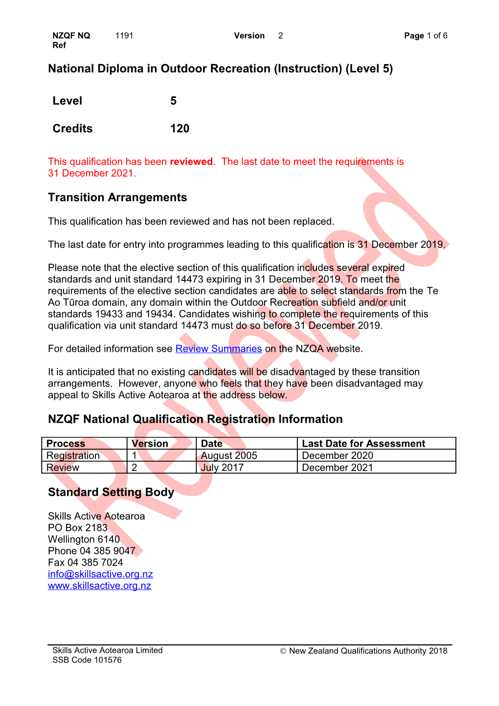1191 National Diploma in Outdoor Recreation (Instruction) (Level 5)