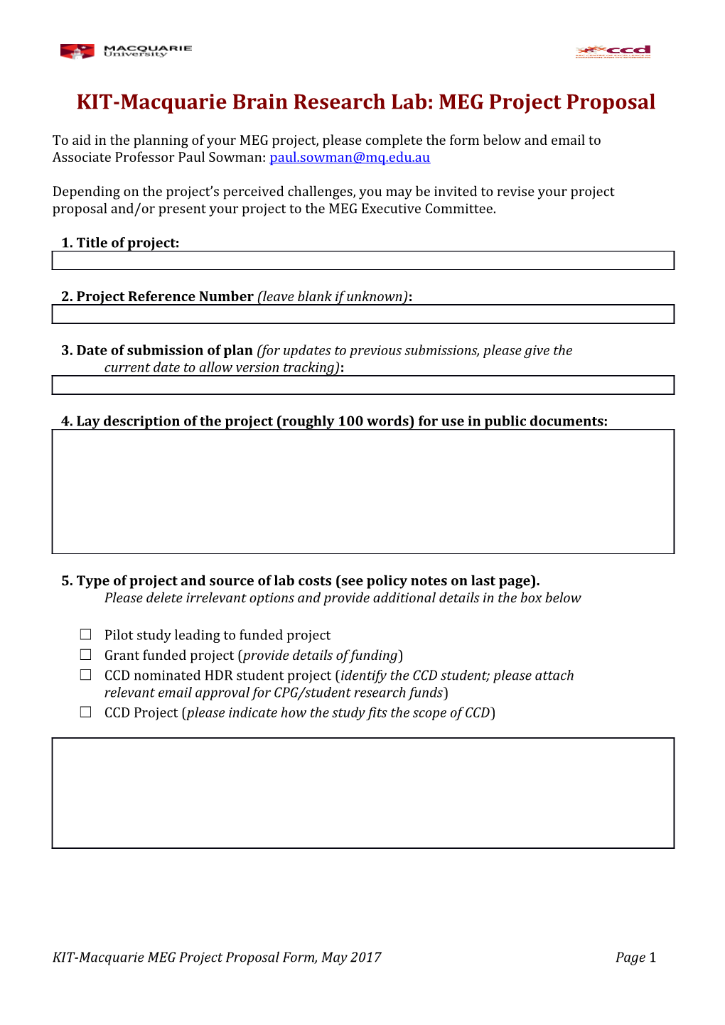 KIT-Macquarie Brain Research Lab: MEG Project Proposal