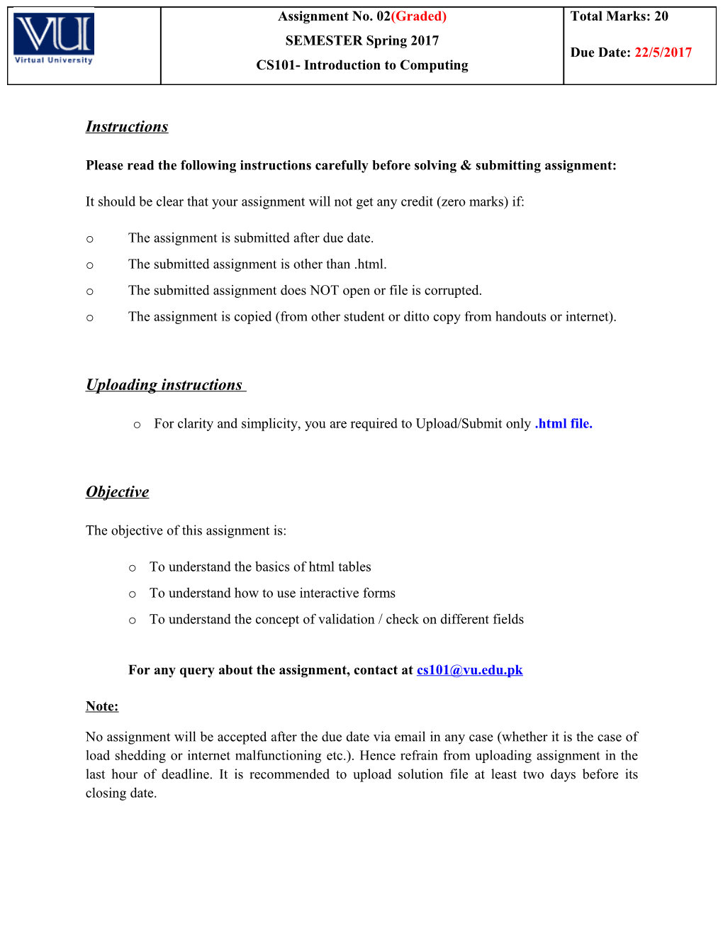 Please Read the Following Instructions Carefully Before Solving & Submitting Assignment