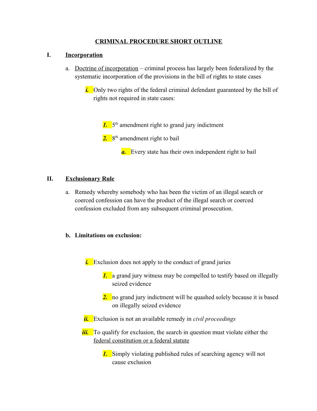 Criminal Procedure Short Outline