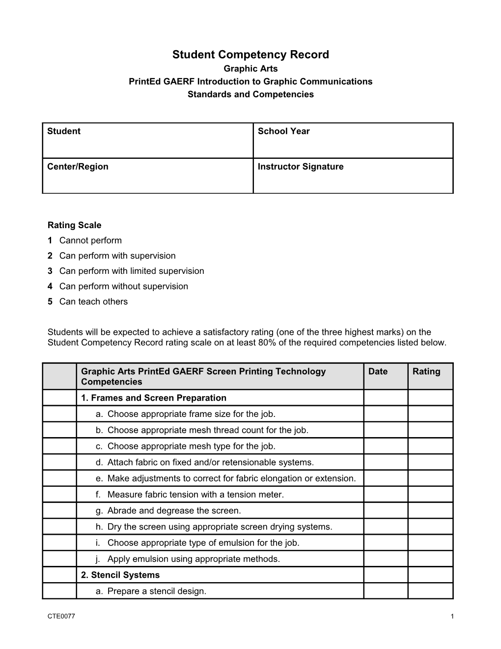 Student Competency Record