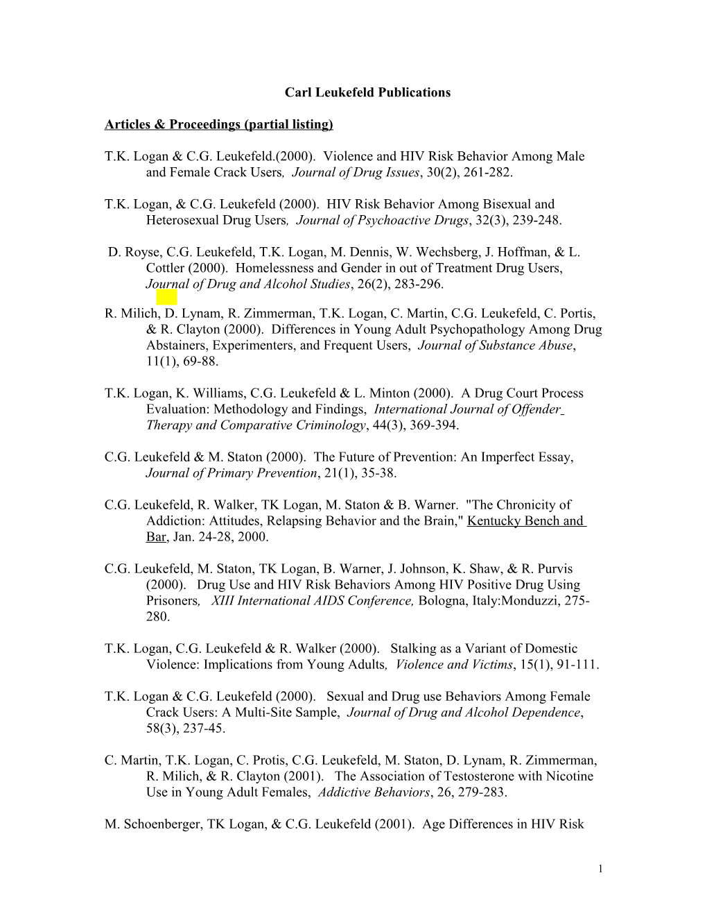 Articles & Proceedings (Partial Listing)