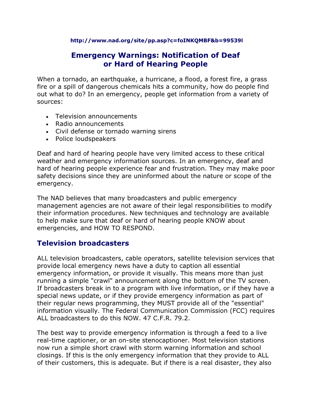 Emergency Warnings: Notification of Deaf Or Hard of Hearing People